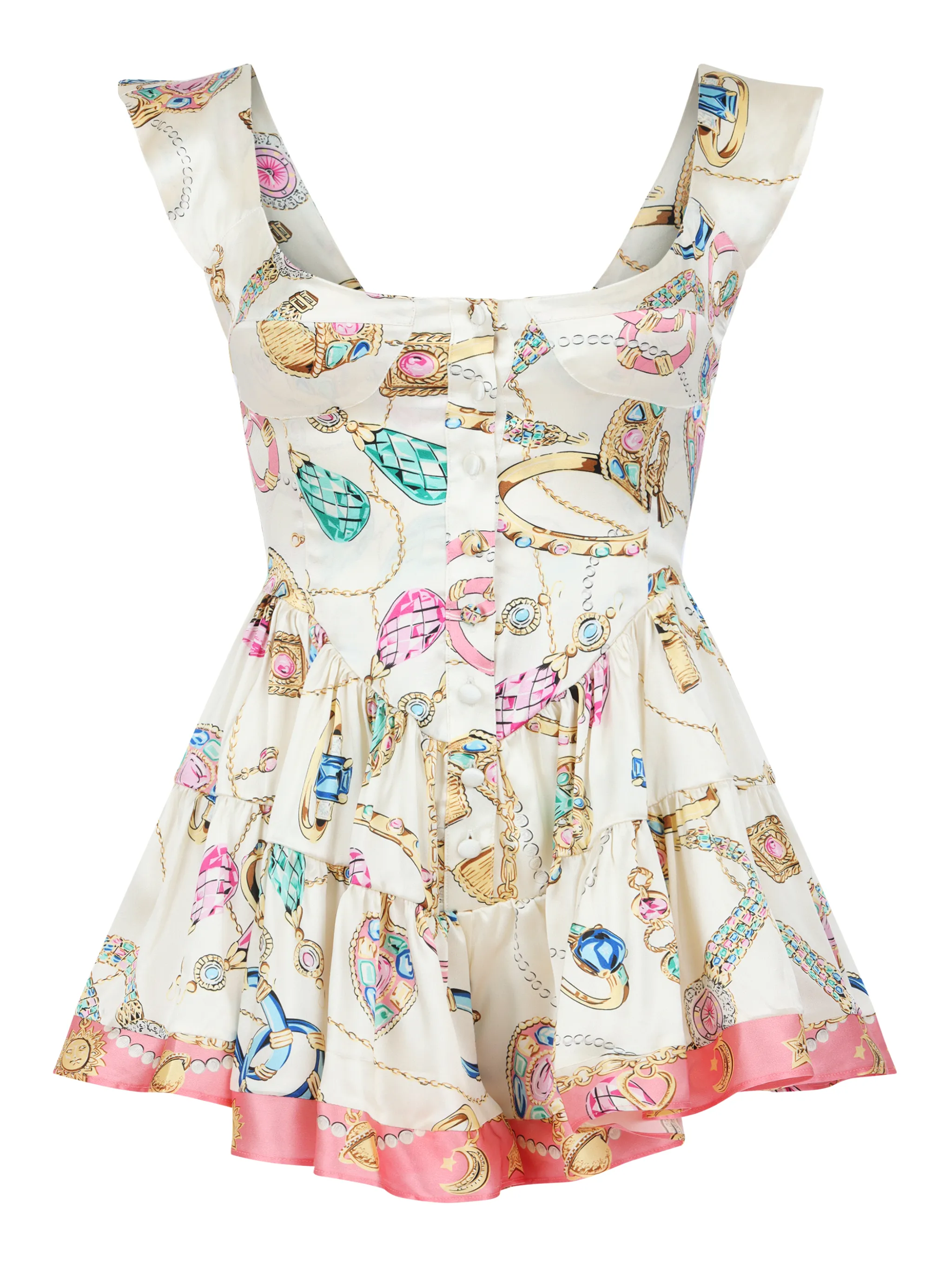 The Iconic Vintage Jewelry Scarf Print Elisabeth Romper sold by Vanessa Mooney