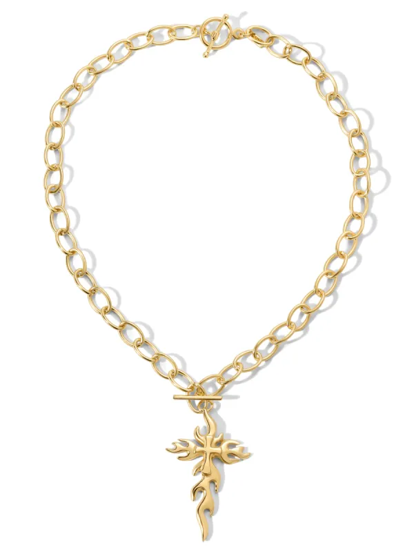 The Mena Flaming Cross Necklace - Gold sold by Vanessa Mooney