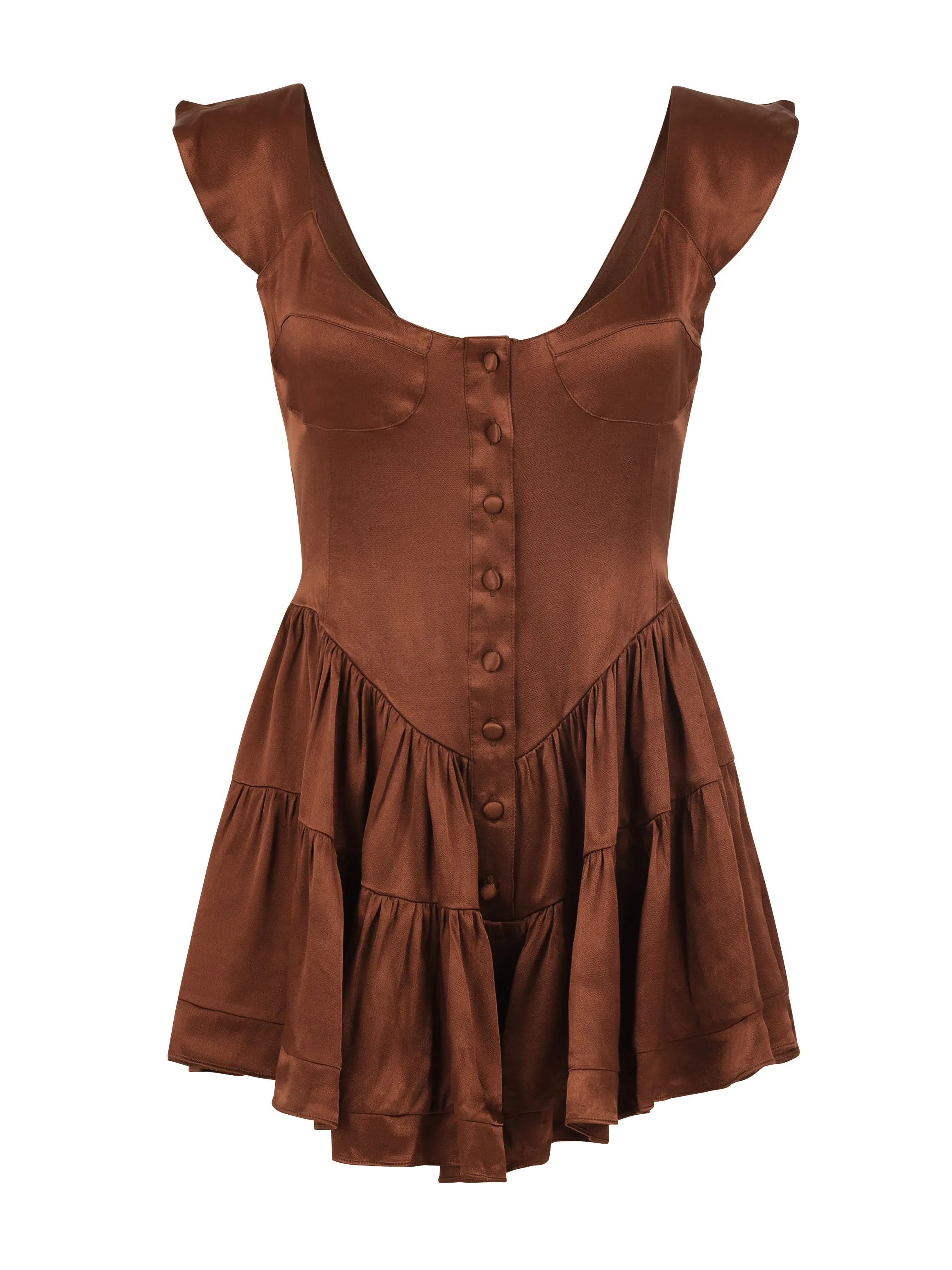 The Elisabeth Romper Dress - Chocolate Satin sold by Vanessa Mooney