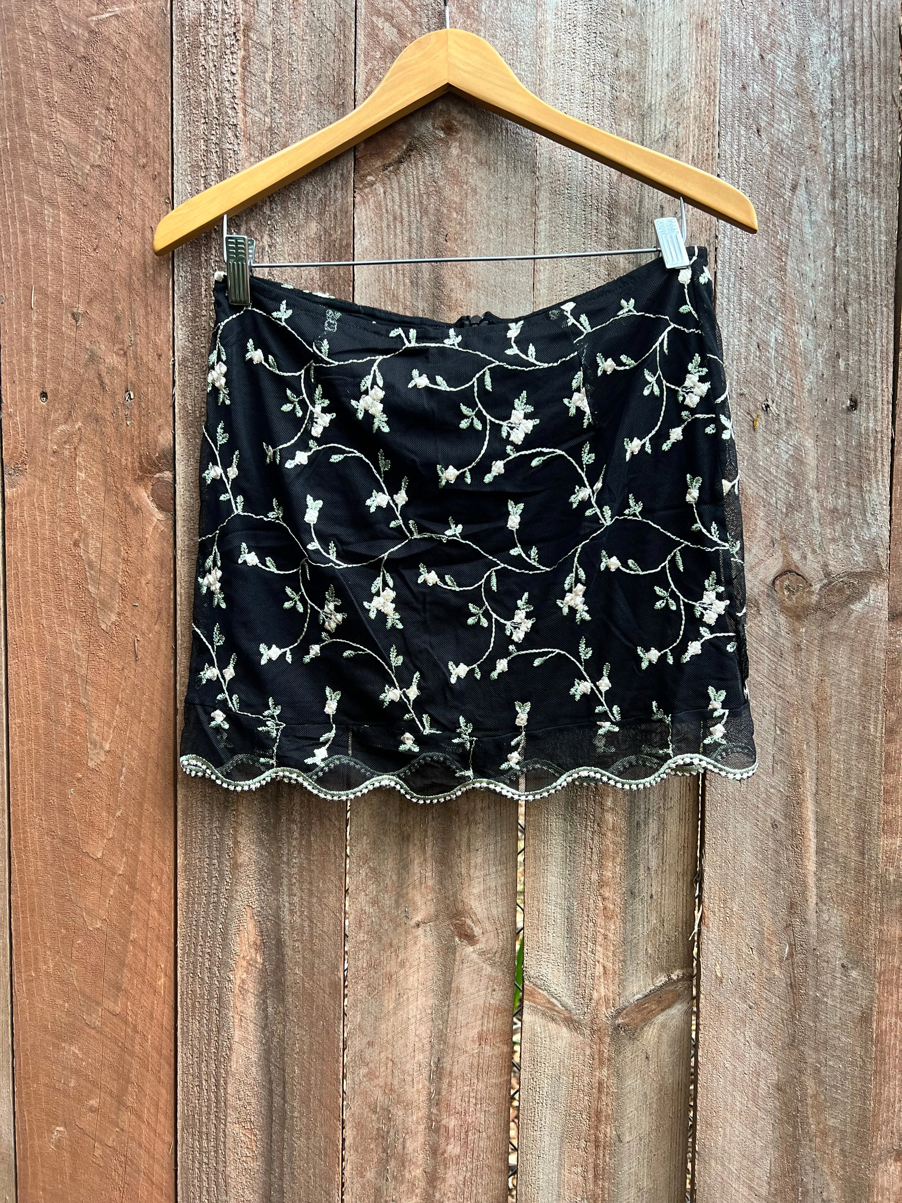 VINTAGE: Mesh Embroidered Mini Skirt sold by Vanessa Mooney