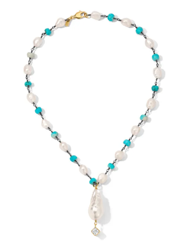 The Pearl & Turquoise Dewdrop Necklace sold by Vanessa Mooney