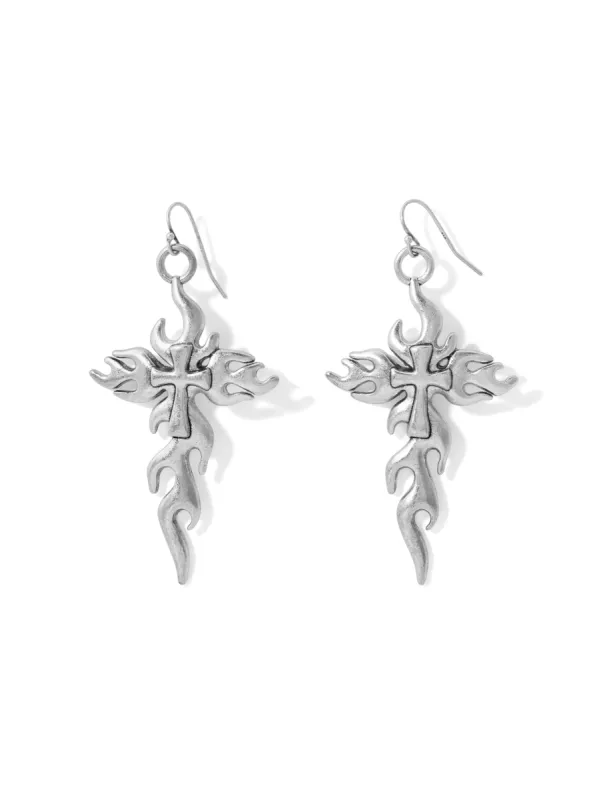 The Mena Flaming Cross Earrings - Silver sold by Vanessa Mooney