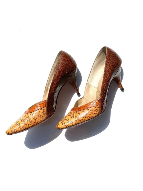 VINTAGE: Pumps - Brown Snakeskin sold by Vanessa Mooney