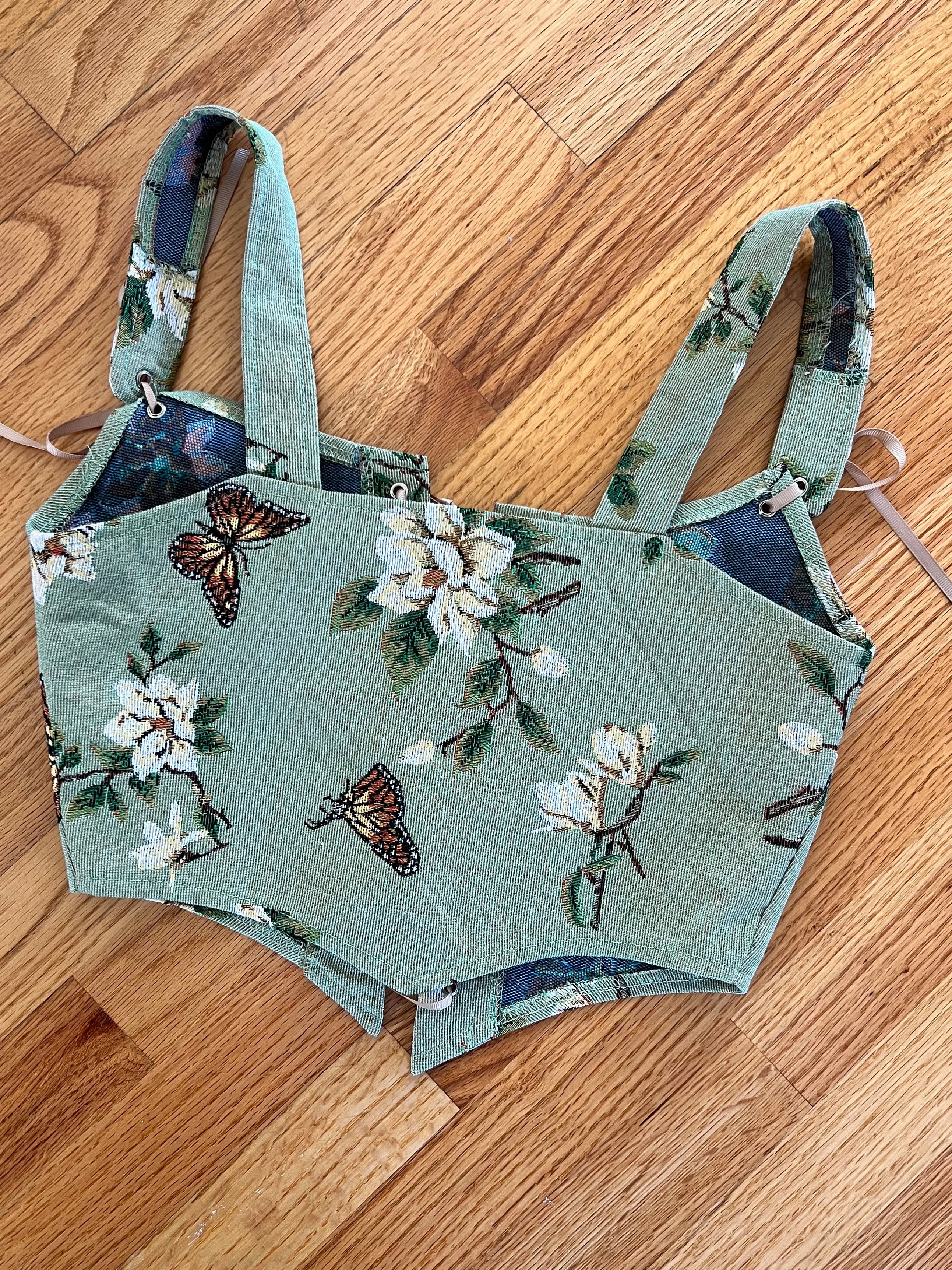 VINTAGE: Green Floral Corset Top sold by Vanessa Mooney product image thumbnail 2