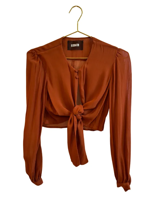 Brown Sheer Reformation Blouse sold by Vanessa Mooney