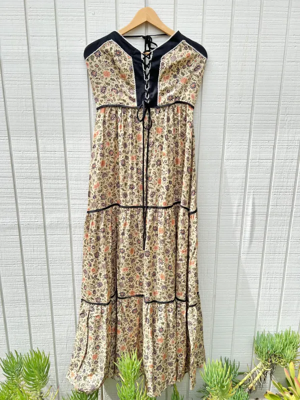 SAMPLE: Light Floral Halter Lace-Up Maxi Dress sold by Vanessa Mooney