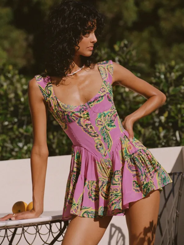 The Elisabeth Romper Dress - Purple Paisley sold by Vanessa Mooney