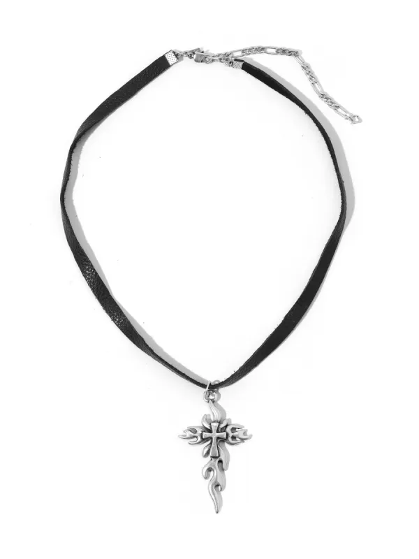 The Dante Flaming Cross Choker - Silver sold by Vanessa Mooney