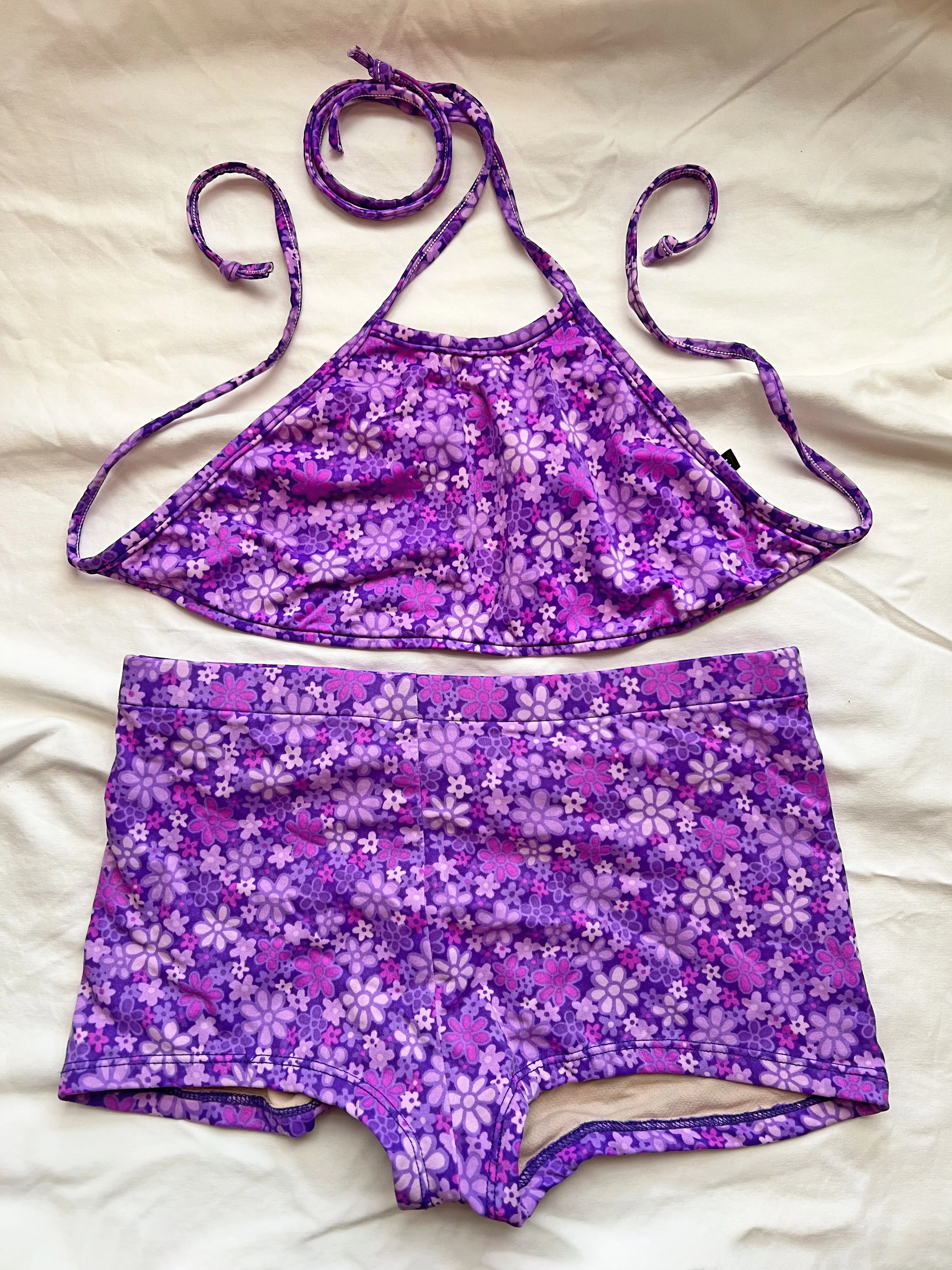 VINTAGE: Purple Halter & Shorts Bikini Set sold by Vanessa Mooney