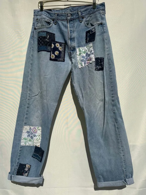 Light Levi Jean with patchwork sold by Vanessa Mooney