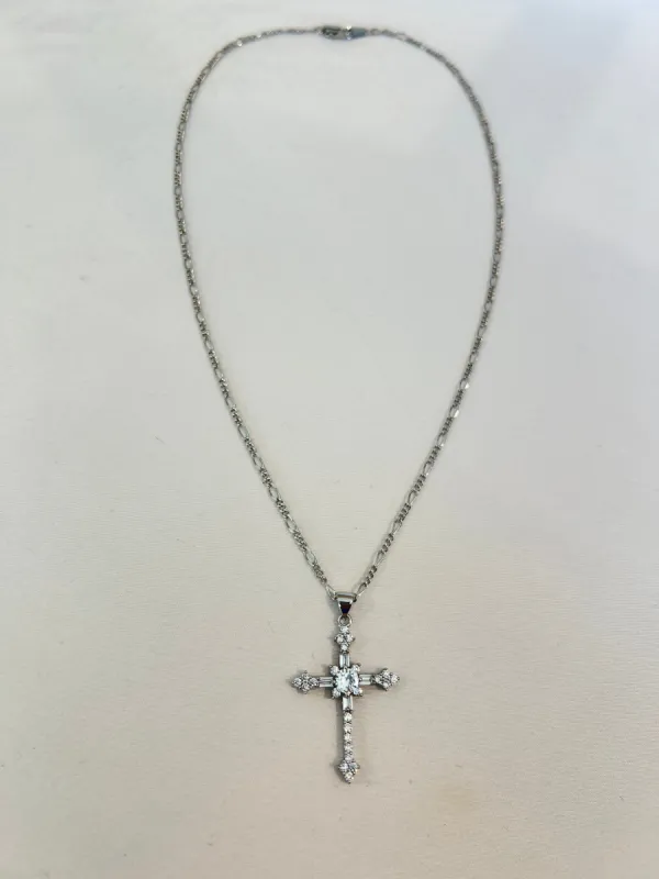 The Silver & Crystal Cross Necklace sold by Vanessa Mooney