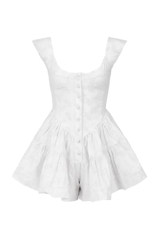 THE ELISABETH ROMPER DRESS - WHITE EYELET sold by Vanessa Mooney