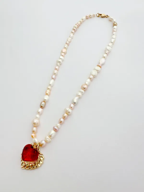 The Pink Pearl & Heart Necklace sold by Vanessa Mooney