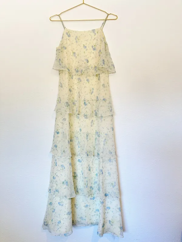 VINTAGE BLUE FLORAL MAXI DRESS sold by Vanessa Mooney
