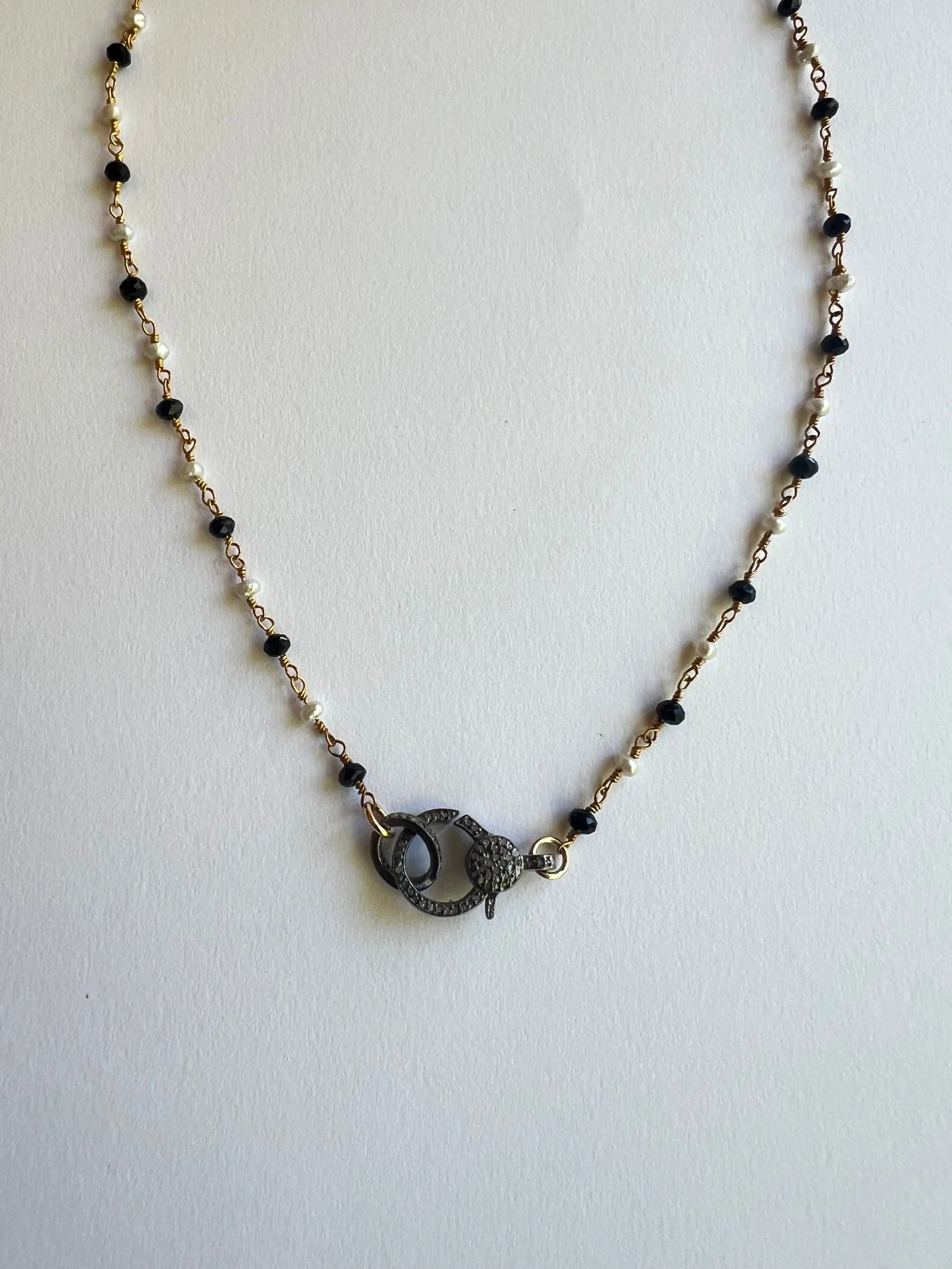 The Pearl & Oynx Small Diamond Clasp Necklace sold by Vanessa Mooney product image thumbnail 2