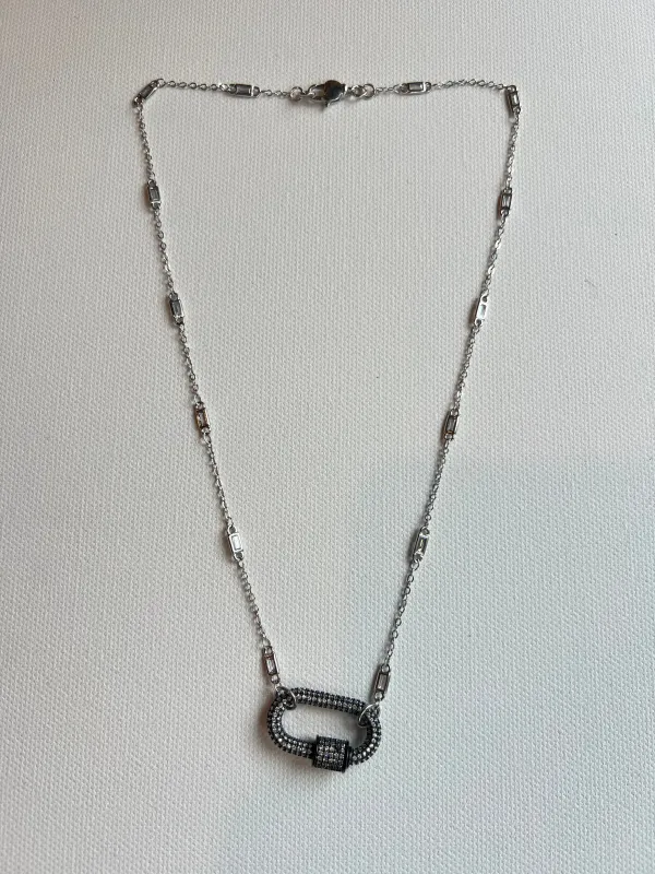 The Silver Bezeled Chain & Lock Necklace sold by Vanessa Mooney