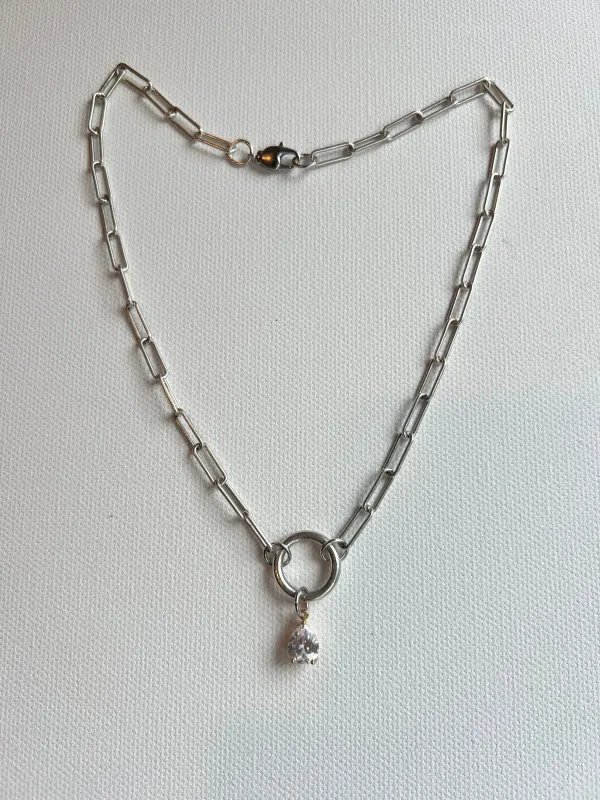 The Silver Chain & Teardrop Charm Necklace sold by Vanessa Mooney