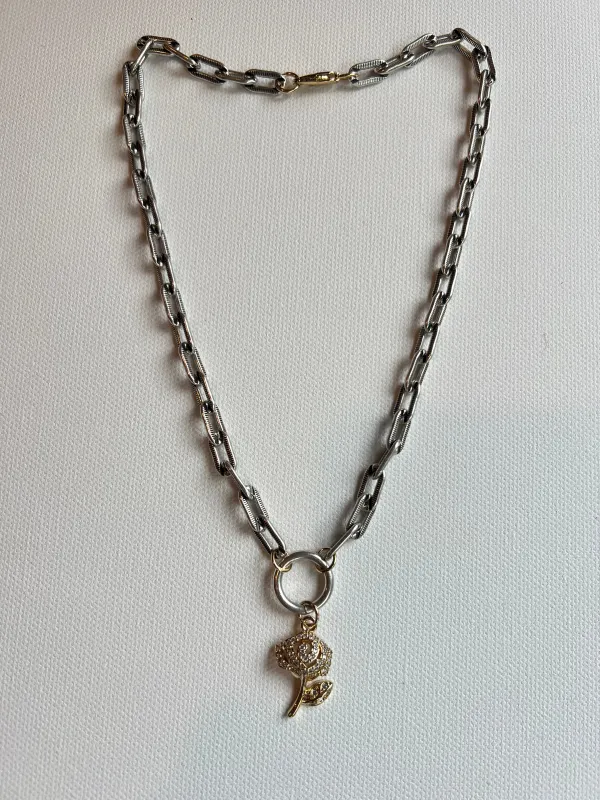 The Silver Chain & Rose Necklace sold by Vanessa Mooney