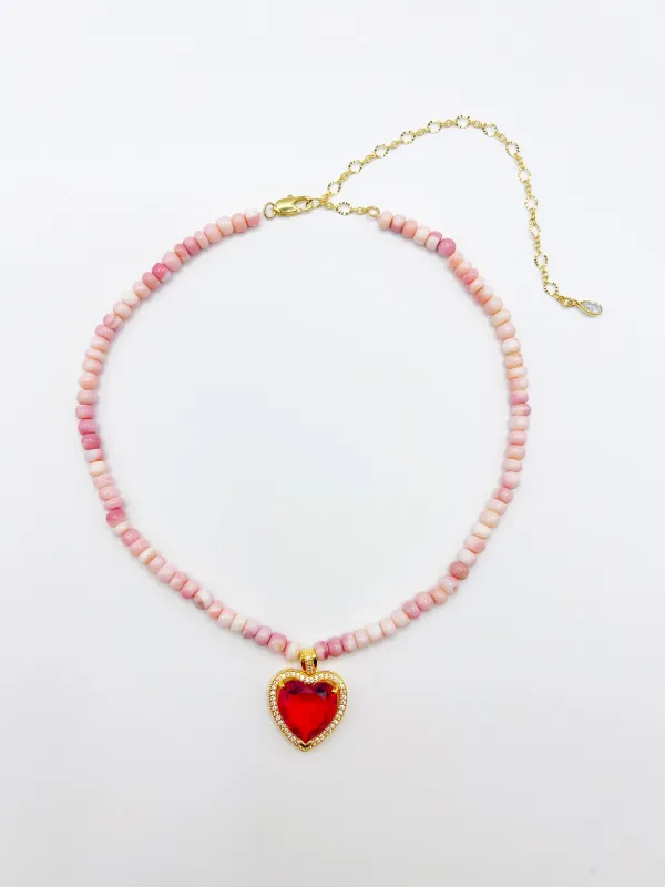 The Pink Opal & Heart Necklace sold by Vanessa Mooney