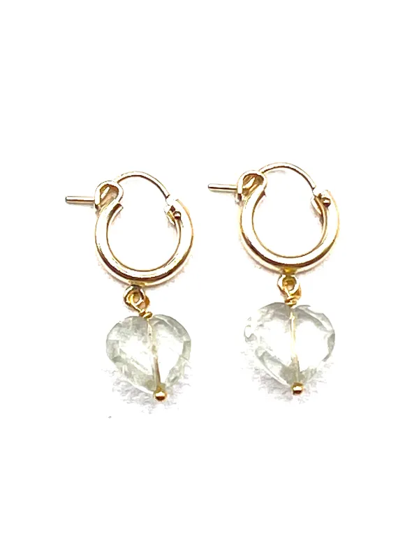 The Green Amethyst Stone Heart Hoops made by Vanessa Mooney