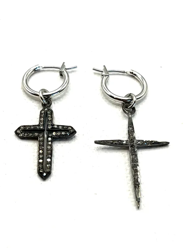 The Diamond Double Cross Hoops made by Vanessa Mooney