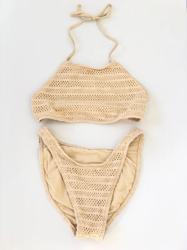 VINTAGE: Cream Halter Bikini sold by Vanessa Mooney
