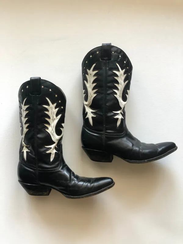 VINTAGE: Western Boots - Black & White Flourish sold by Vanessa Mooney