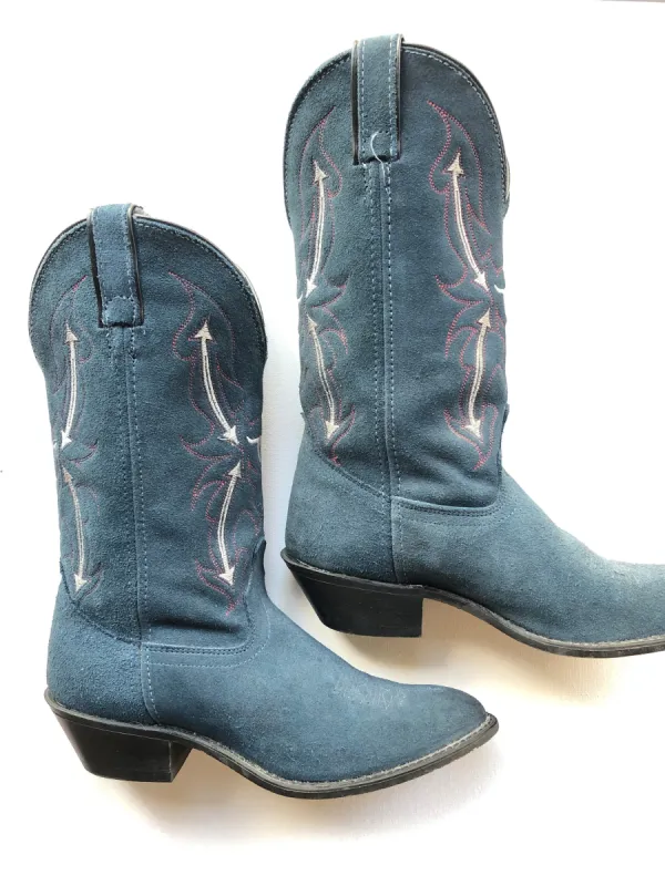 VINTAGE: Western Boots - Dusty Blue Suede sold by Vanessa Mooney