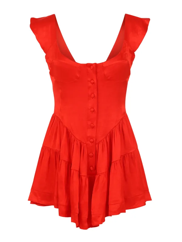 The Elisabeth Romper Dress - Ruby Satin sold by Vanessa Mooney