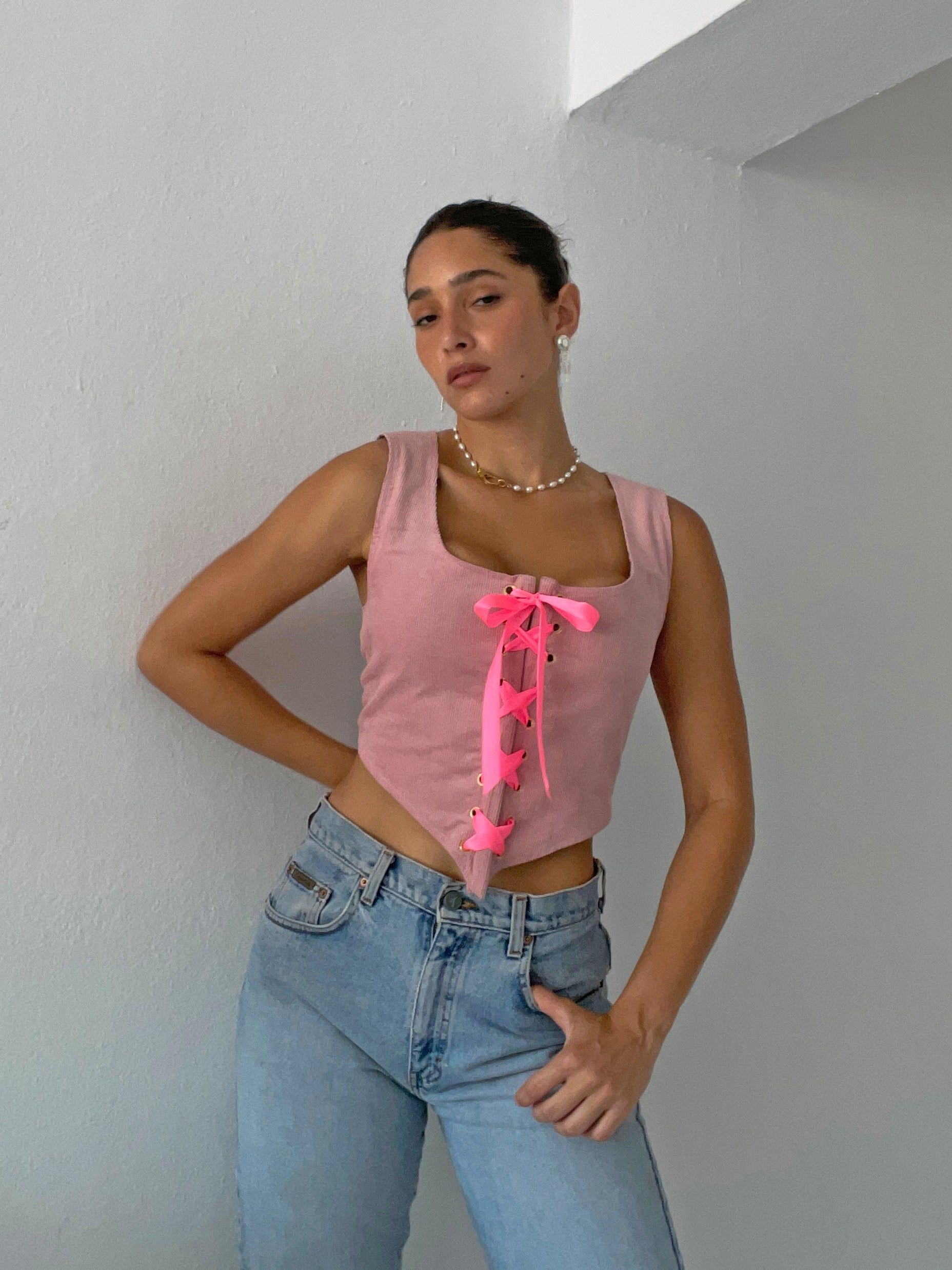 SAMPLE: The Cece Corset Top - Pink sold by Vanessa Mooney