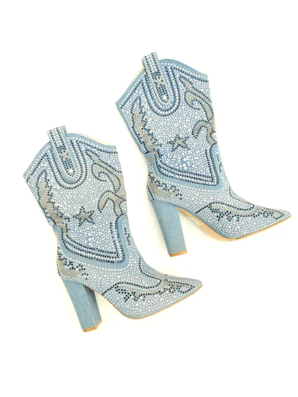 VINTAGE: Western Boots - Bedazzled Blue sold by Vanessa Mooney