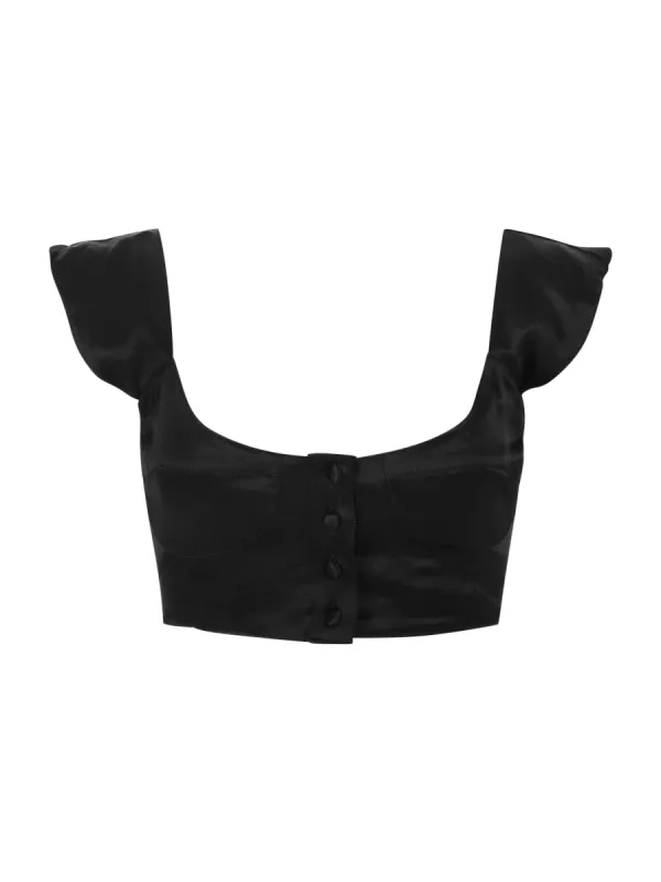 The Elisabeth Crop Top - Black Satin sold by Vanessa Mooney