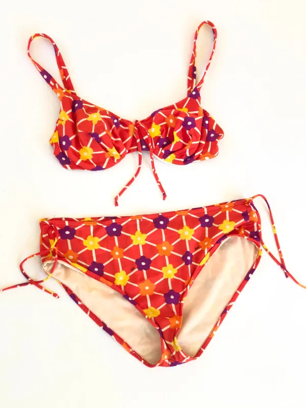VINTAGE: Orange Floral Bikini sold by Vanessa Mooney