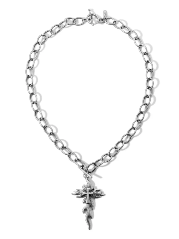 The Mena Flaming Cross Necklace - Silver sold by Vanessa Mooney
