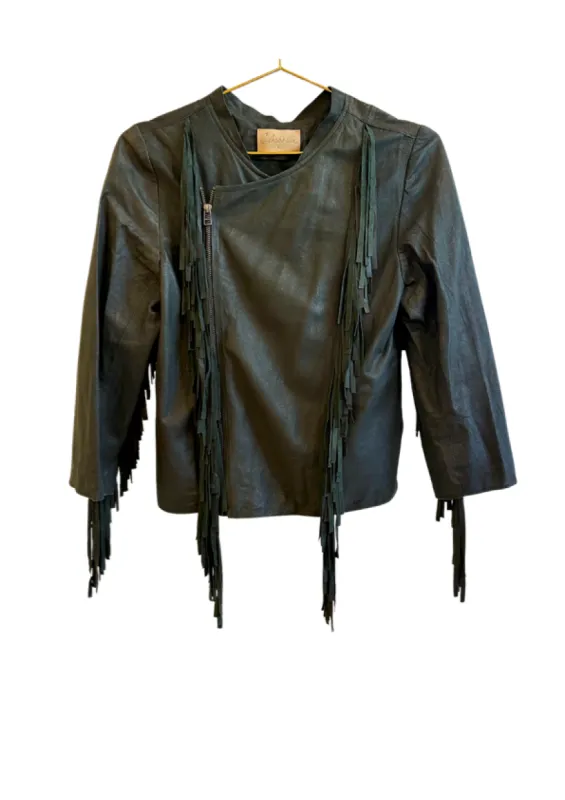 Leather Fringe Jacket (Green) sold by Vanessa Mooney