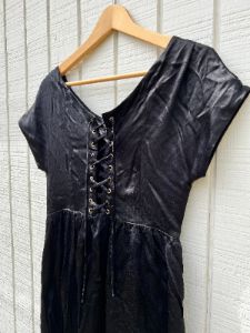 SAMPLE:  Black Satin Lace-Up Mini Dress sold by Vanessa Mooney