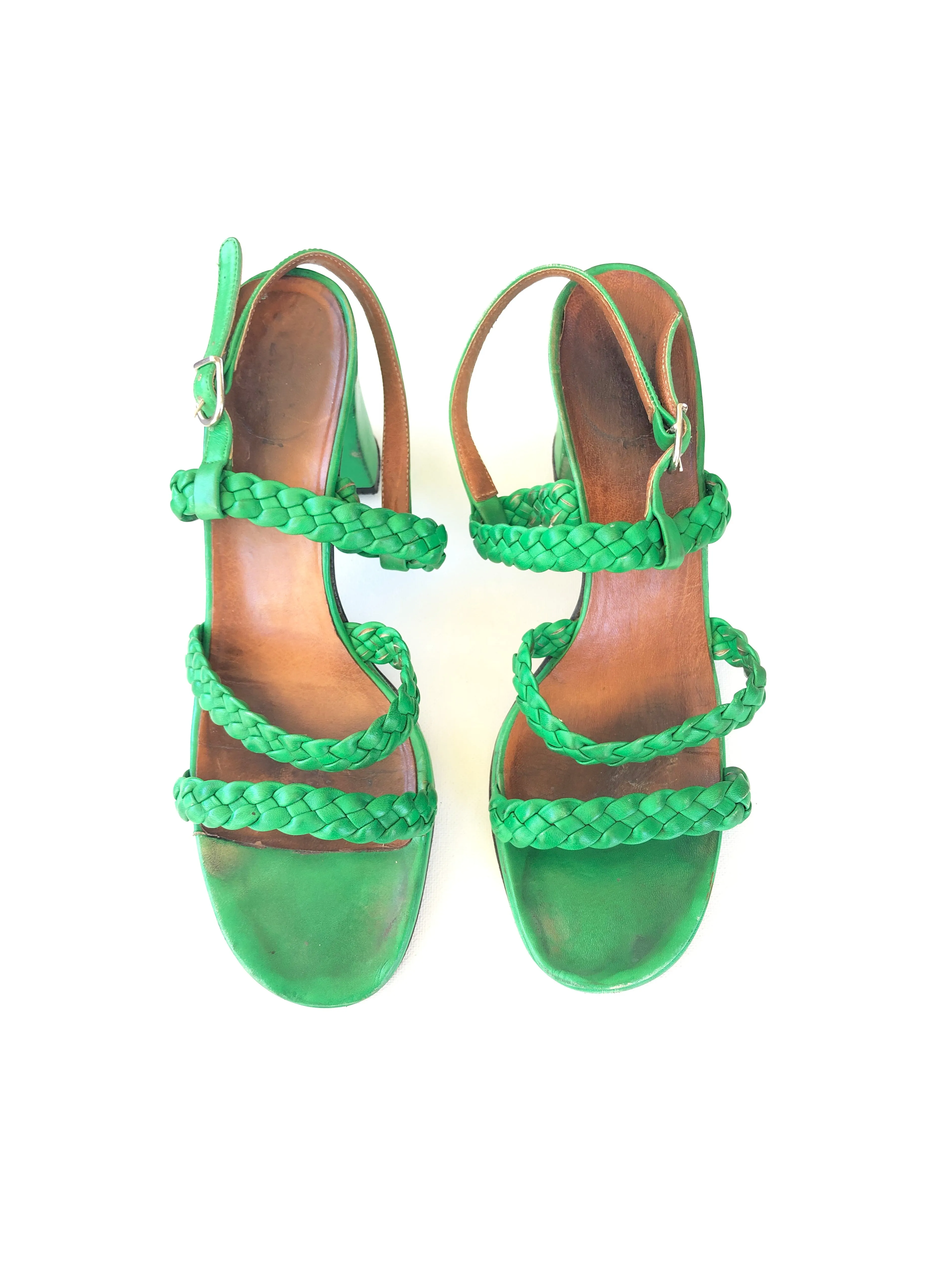 VINTAGE: Woven Leather Sandals - Green sold by Vanessa Mooney product image thumbnail 2