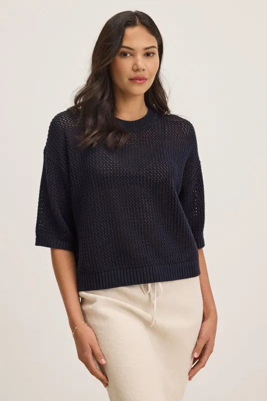 VIENNA COTTON CASHMERE MESH SWEATER sold by Velvet by Graham & Spencer