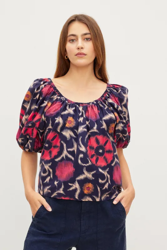 EDLIN PRINTED SILK COTTON VOILE TOP sold by Velvet by Graham & Spencer