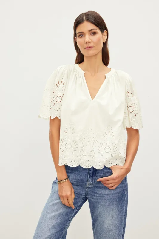 RAZI EMBROIDERED COTTON LACE TOP sold by Velvet by Graham & Spencer