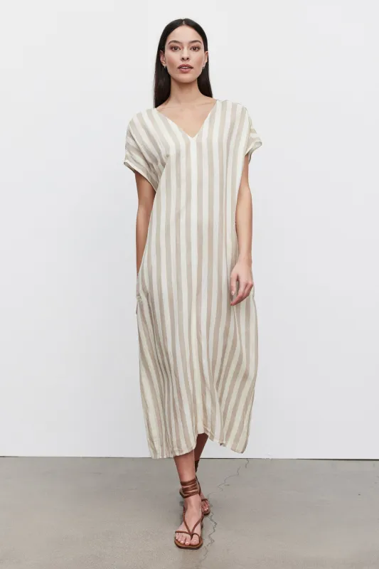 MILLA STRIPED LINEN KAFTAN DRESS made by Velvet by Graham & Spencer