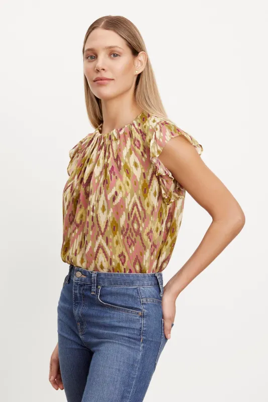 ADARA PRINTED FLUTTER SLEEVE TOP sold by Velvet by Graham & Spencer