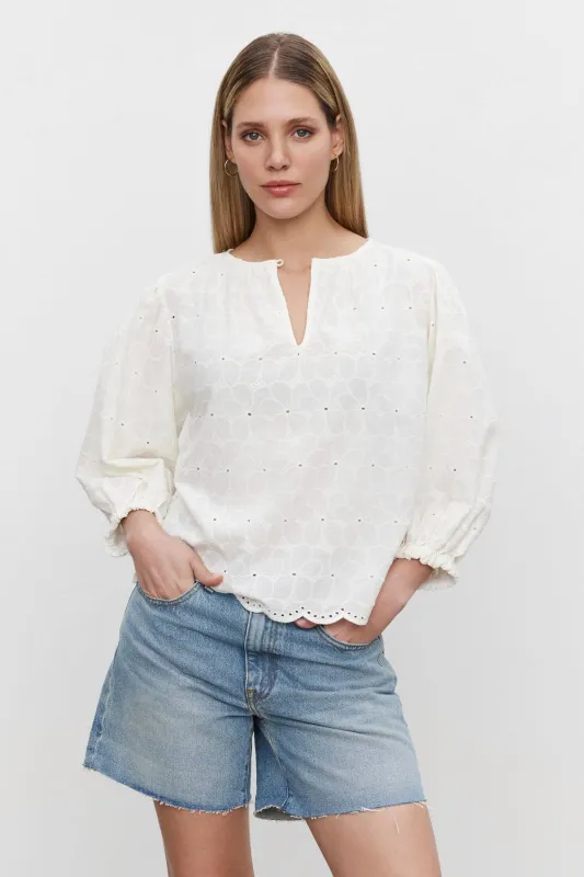 CORINA EMBROIDERED COTTON TOP made by Velvet by Graham & Spencer