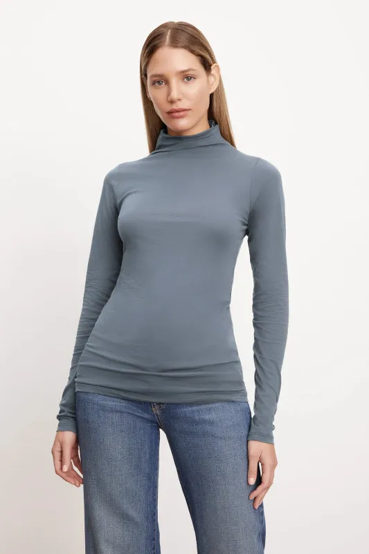 TALISIA GAUZY WHISPER FITTED MOCK NECK TEE made by Velvet by Graham & Spencer