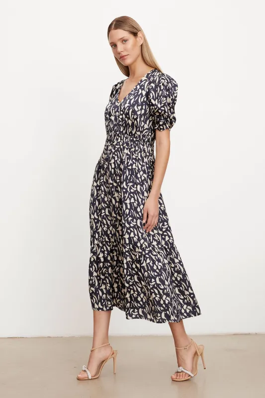 LYUDA PRINTED SATIN MIDI DRESS made by Velvet by Graham & Spencer