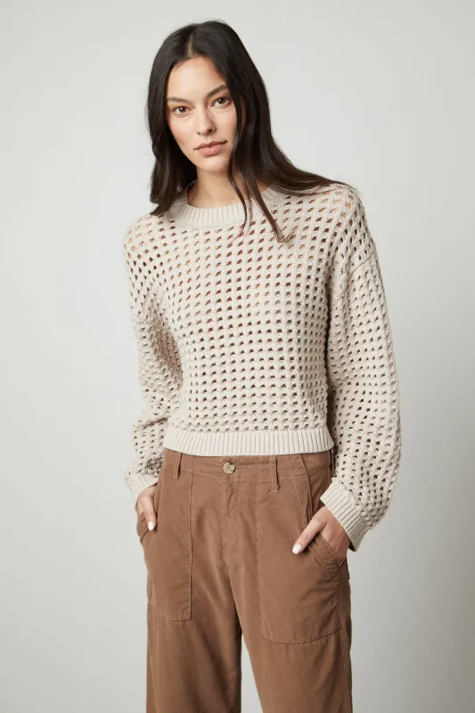 SAMMIE MESH KNIT CREW NECK SWEATER made by Velvet by Graham & Spencer