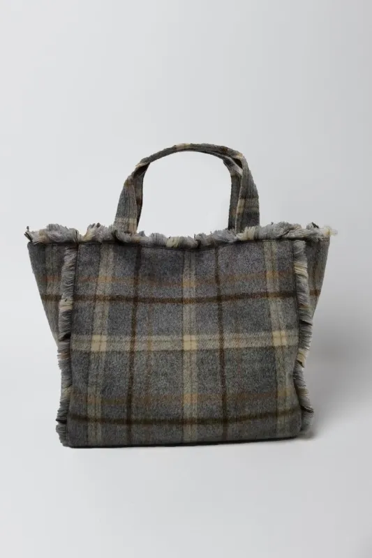 FRAYED FLANNEL PLAID TOTE made by Velvet by Graham & Spencer