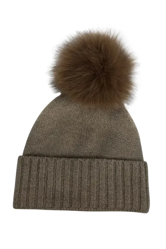 CASHMERE CUFF SLOUCHY FUR POM BEANIE made by Velvet by Graham & Spencer