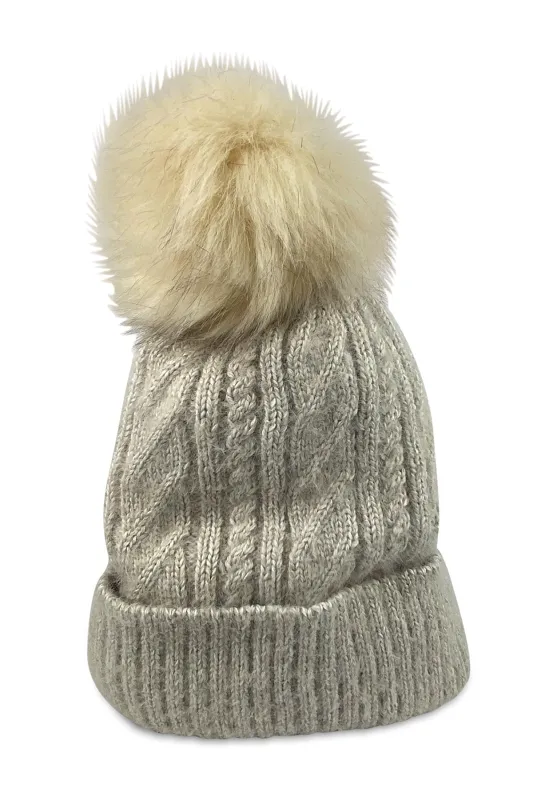 CLASSIC CABLE LINED POM BEANIE sold by Velvet by Graham & Spencer