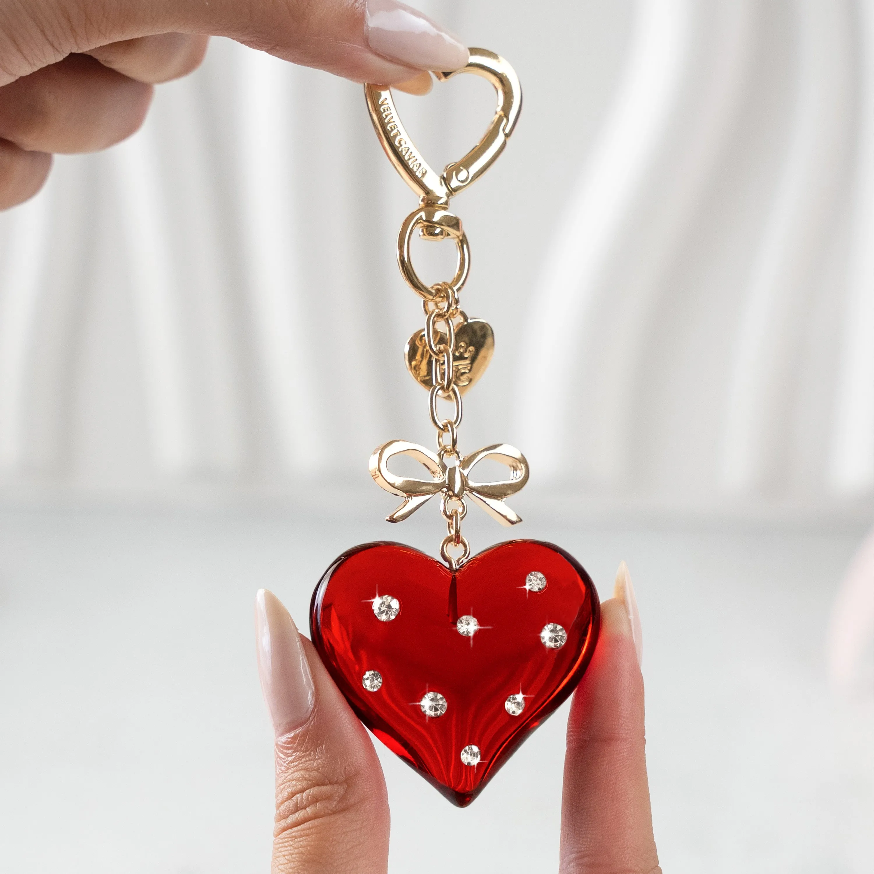 Red Crystal Heart Bag Charm sold by Velvet Caviar product image thumbnail 2